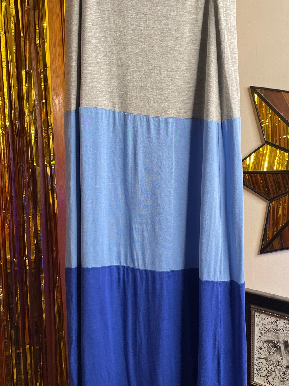 Royal Blue, Sky Blue and Light Gray Colorblock Maxi Skirt